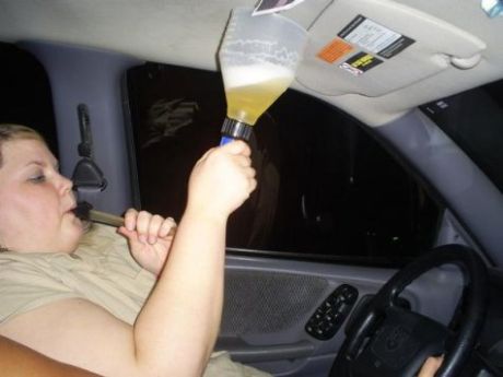 driving beer bong