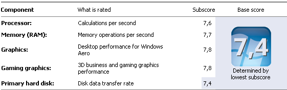 Windows Experiance Index.