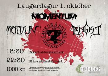 Angist, Moldun, Momentum tónleikatvenna 1. okt á Gauki á Stöng